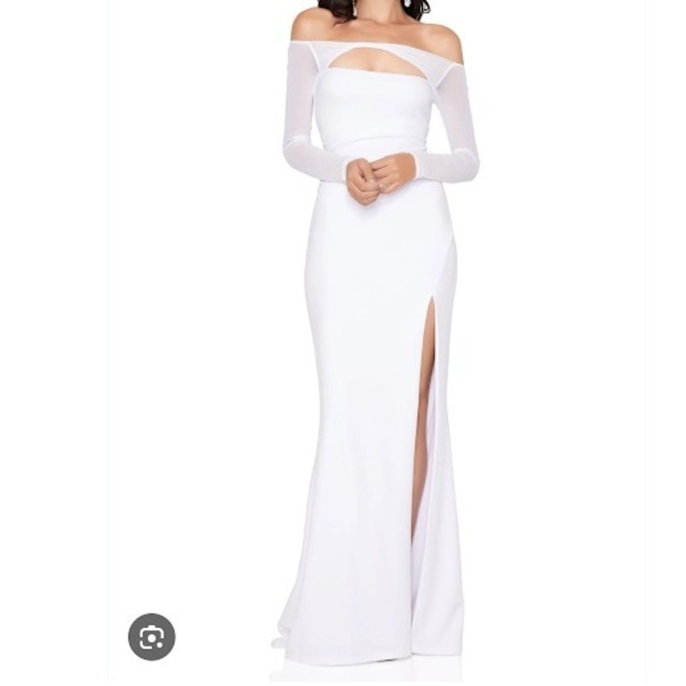 Nookie Marlowe Gown White Long Sleeve Maxi Dress Slit Size Small Revolve Bridal